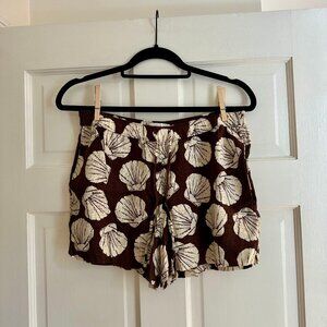 Abercrombie & Fitch Mid Rise Linen-Blend Pull-On Short in Brown Shell Print